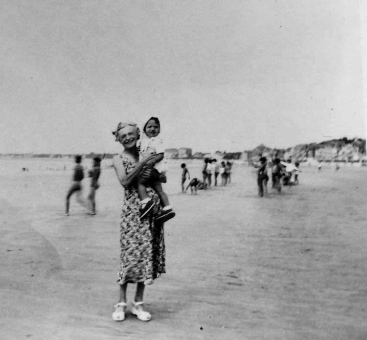 The artist and her grandmother on the beach in La Baule, France in the Summer of 1950.